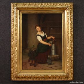 Arte: Cuadro firmado por G. Spangerberg y fechado en 1886, escena de interior